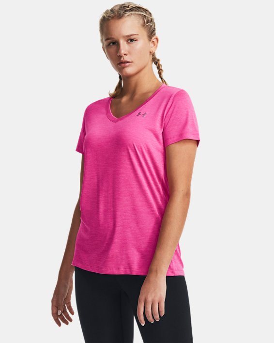 Tee-shirt col V UA Tech™ Twist pour femme, Pink, pdpMainDesktop image number 0